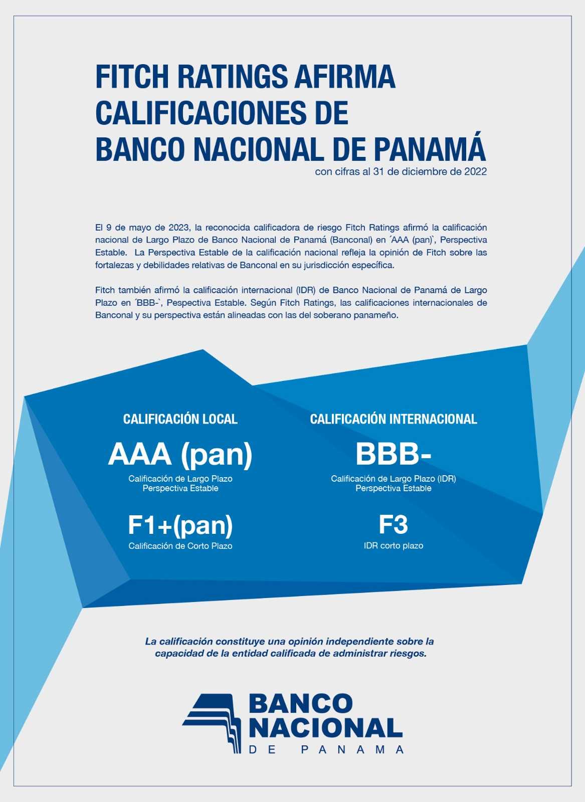 Fitch afirma calificaciones de riesgo del Banco Nacional